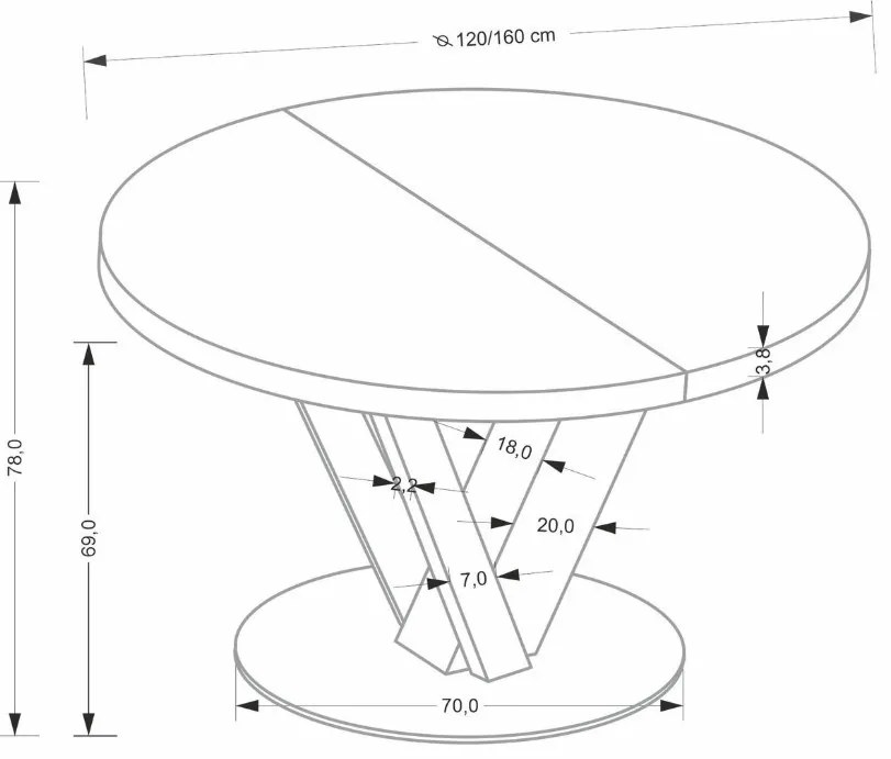 Fanis bővíthető étkezőasztal kerek 120-160cm