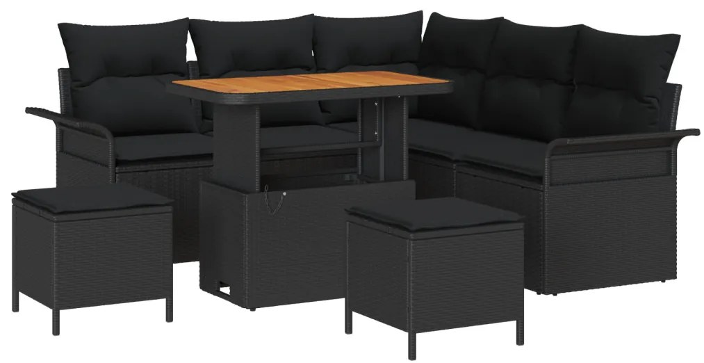 8 darabos kerti kanapé szett párnákkal fekete polyrattan akáccal