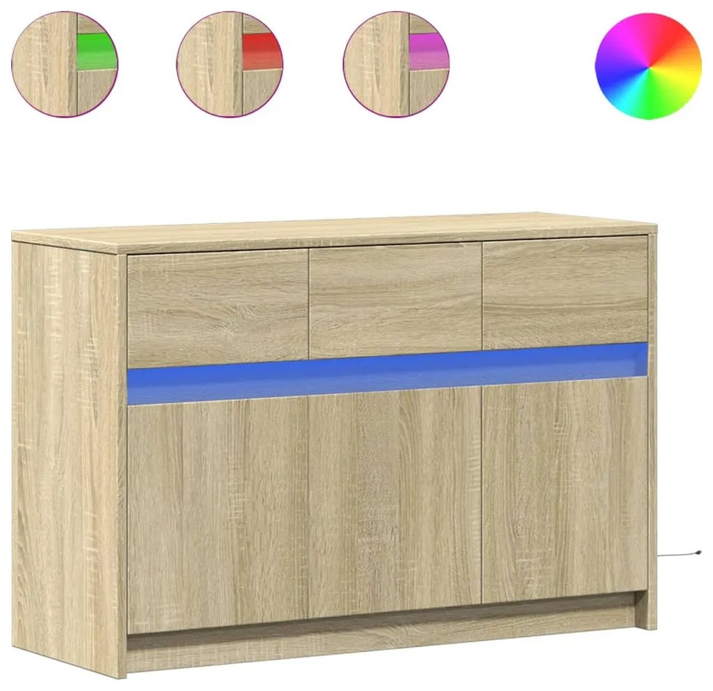 sonoma tölgy színű szerelt fa LED-es TV-szekrény 91x34x61 cm