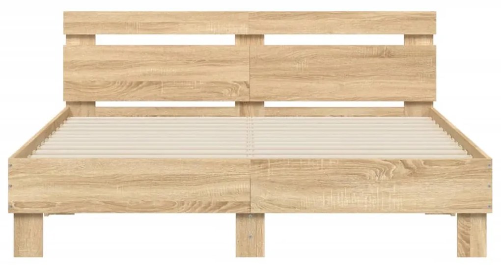 sonoma tölgy színű ágykeret fejtámlával és LED-del 140x190 cm