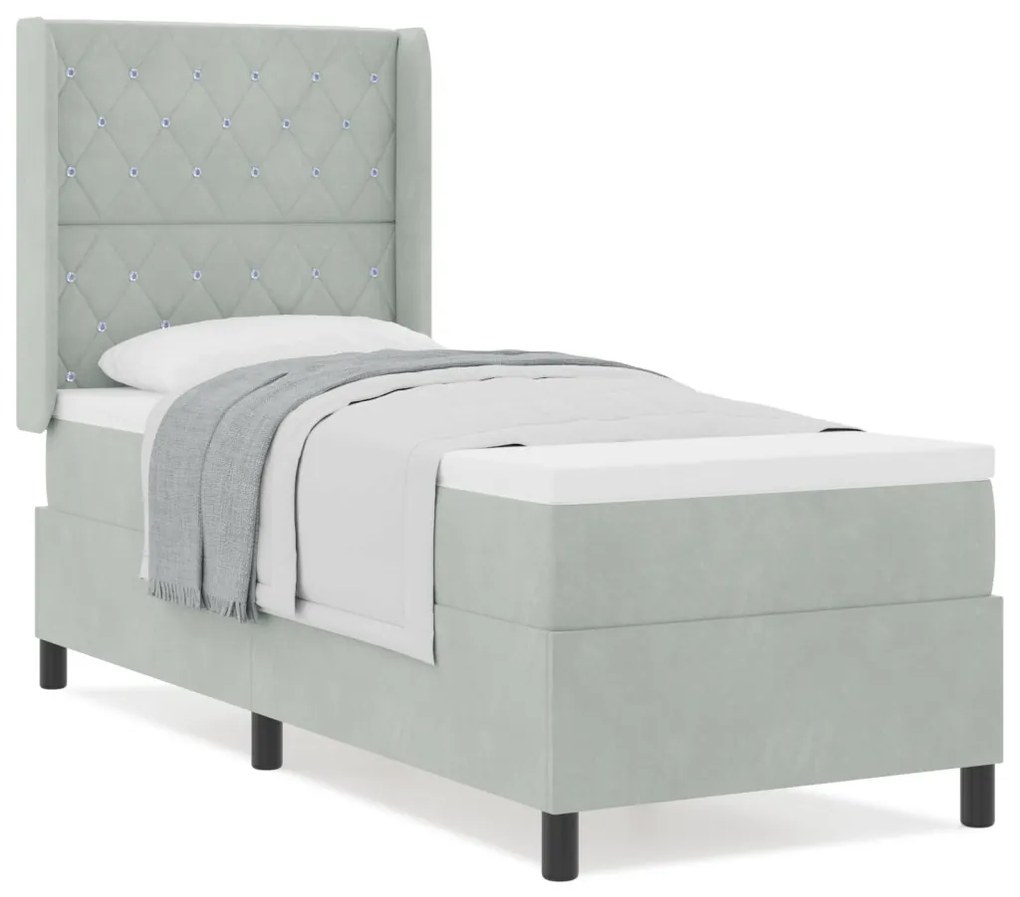 Boxspring Ágy Matrac Nappali Szürke 80x200 cm Bársony