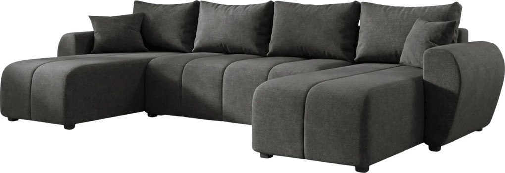 SEVIO U alakú kihúzható ülőgarnitúra, 311x145 cm, sötétszürke + 2 párna INGYEN