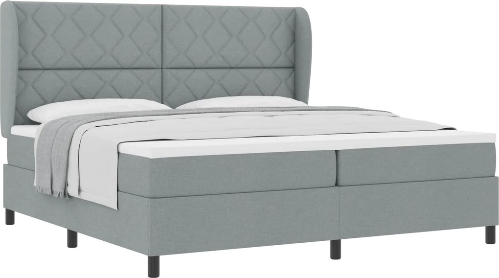 vidaXL Boxrugós ágy matracmal Világosszürke 200 x 200 cm szövet