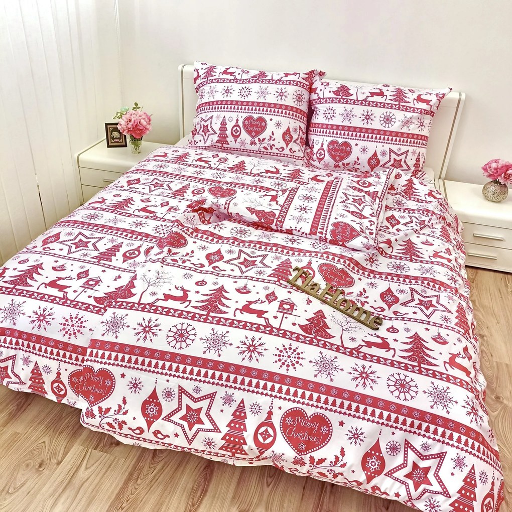 Karácsonyi Christmas piros pamut ágyneműhuzat TiaHome - 1x Párna 90x70cm, 1x Paplan 140x200cm
