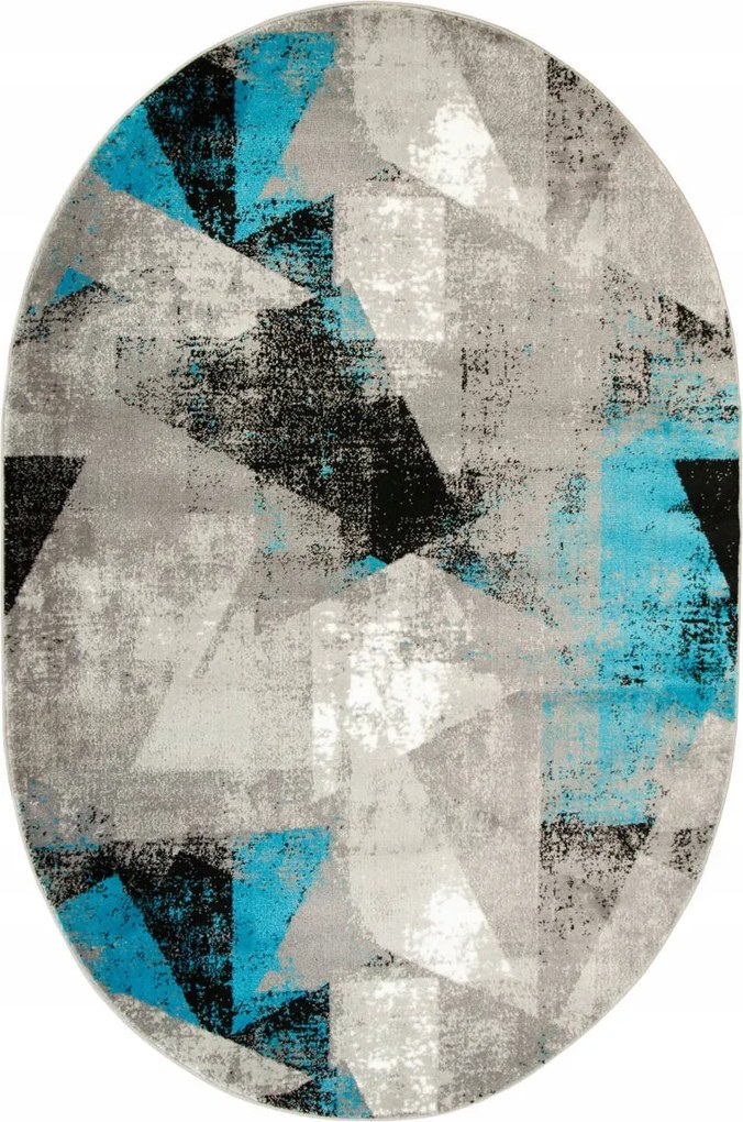 Ovális Szőnyeg Türkiz Fekete Puha Nappaliba Victoria 140x190 cm