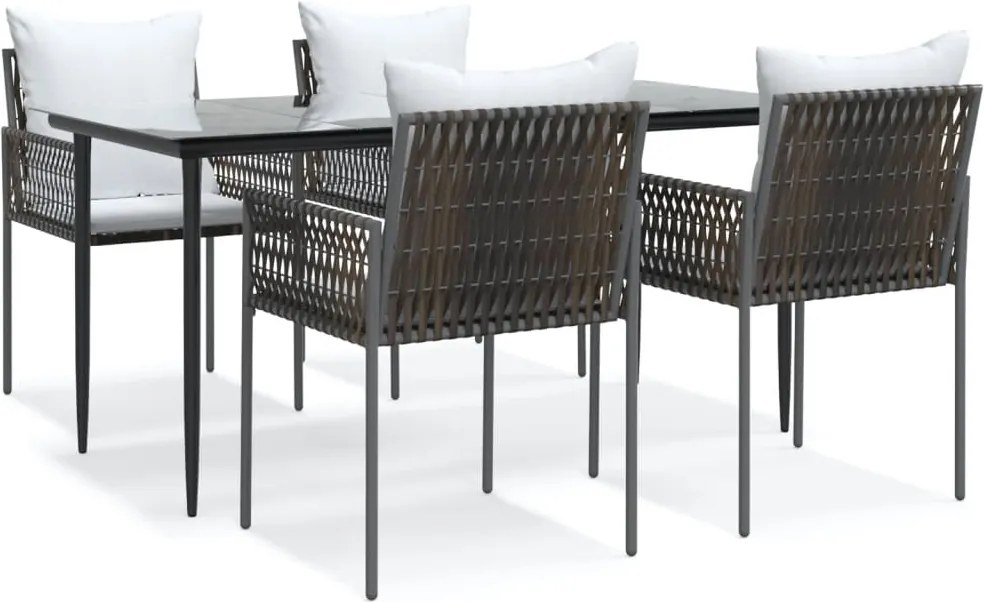 vidaXL 5 részes polyrattan és acél kerti étkezőgarnitúra párnával