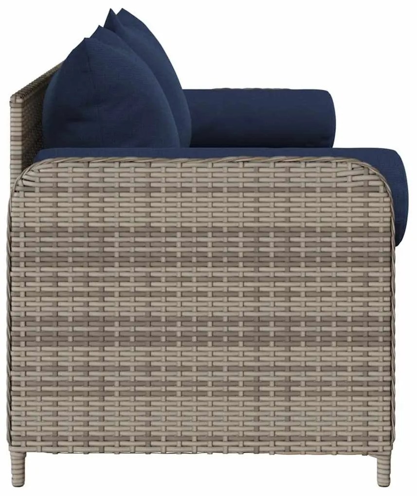3 személyes szürke polyrattan kerti kanapé párnával