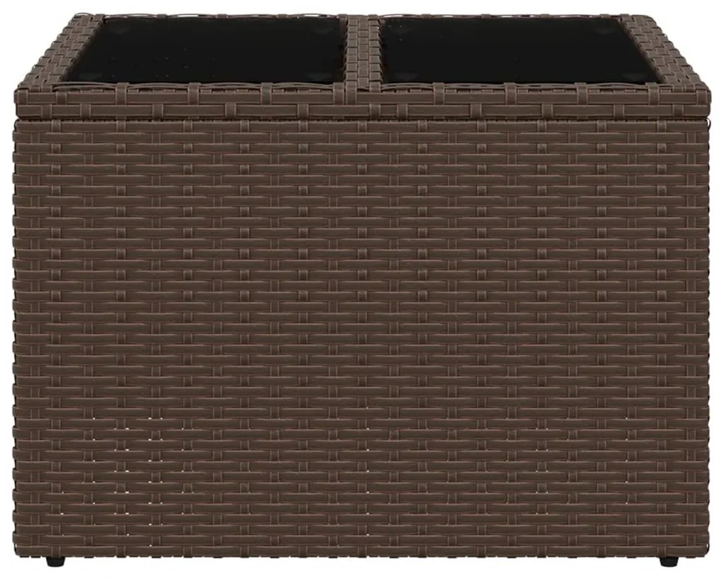 barna polyrattan üveglapos kerti asztal 55 x 55 x 37 cm