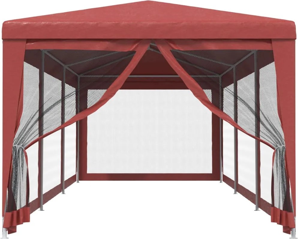 Piros HDPE rendezvénysátor 8 hálós oldalfallal 3x9 m