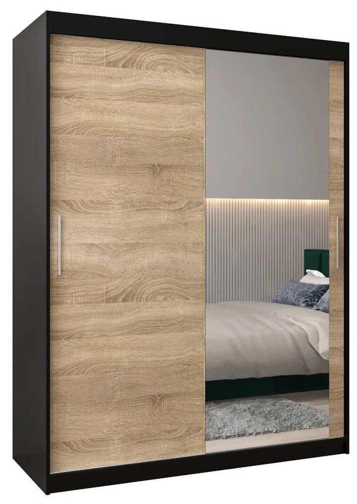 Ruhásszekrény 150 cm Toki 2 (matt fekete + szonoma tölgy). 1064992
