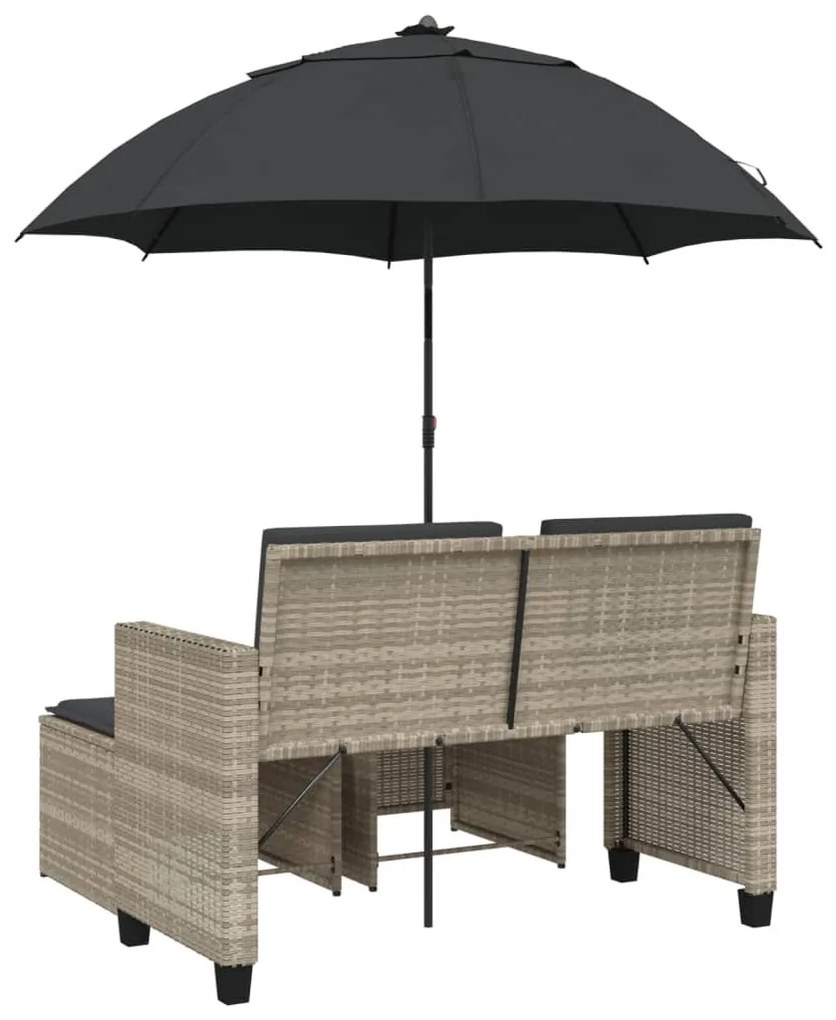 2 személyes polyrattan kerti kanapé napernyővel/székkel