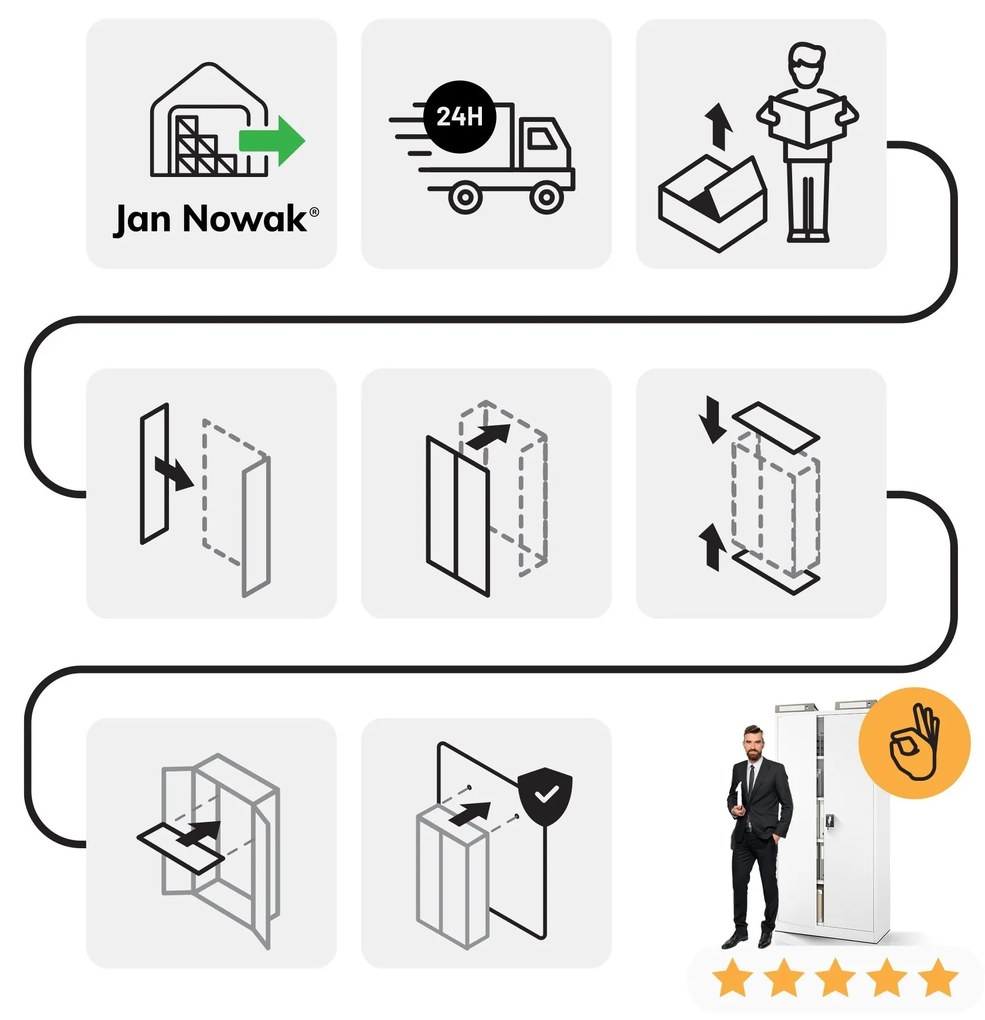 Fém iratszekrény JAN H, 900 x 1950 x 400 mm, fehér