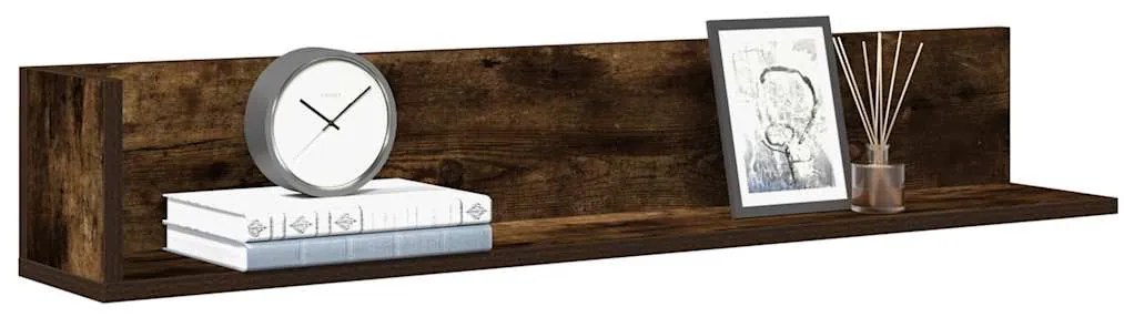 2 db füstös tölgy színű szerelt fa fali polc 100x16,5x16,5 cm