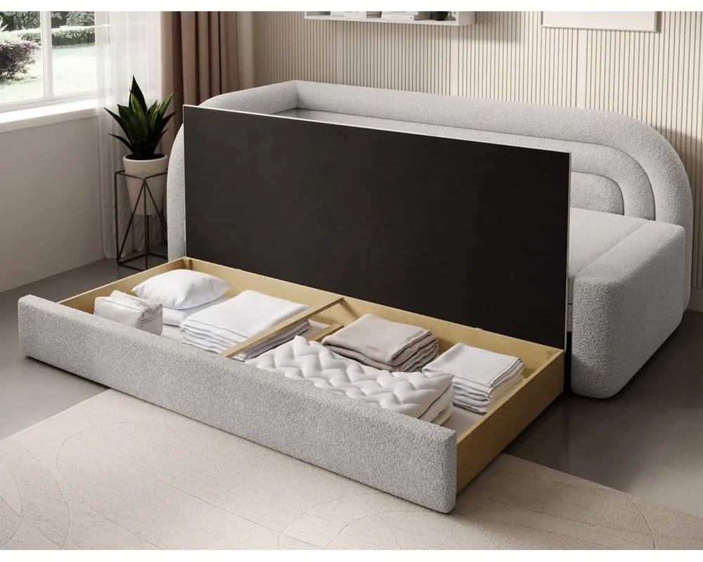 Krémszínű buklé kinyitható-tárolóhelyes kanapé bal oldali 223 cm Fabillo – ELTAP