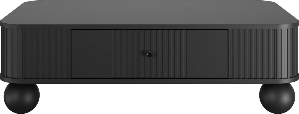 Vesper dohányzóasztal 103x60 cm fiókkal – fekete / fekete fogantyúkkal / gömb lábakkal