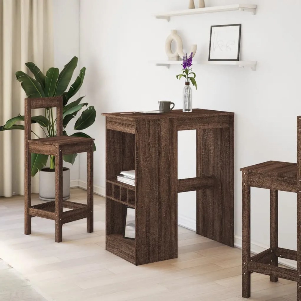 barna tölgy szerelt fa bárasztal tárolókkal 90x47,5x103,5 cm