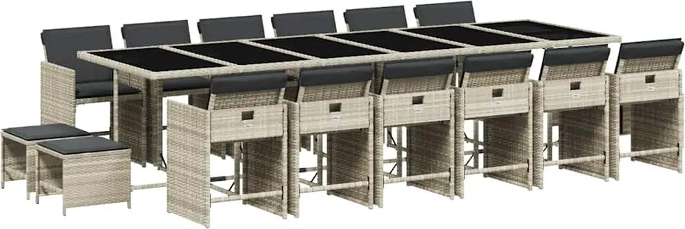 vidaXL 17 részes szürke polyrattan kerti étkezőgarnitúra párnákkal