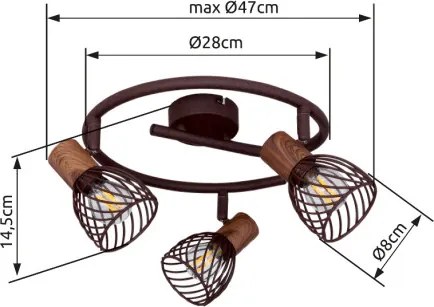 Globo 54817-3 Spot fém rozsdabarna sötét fa megjelenésű betéttel. Ø:280, H:160, exkl. 3xE14 40W 230V