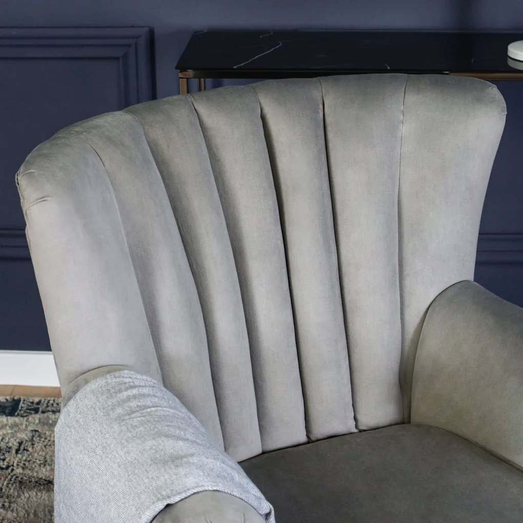 Chesterfield Fotel Szürke Bársony Kárpittal. MALLO