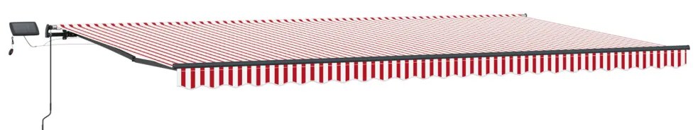 Manuális Behúzható Napellenző LED Piros és Fehér Csíkozással 600 x 300 cm