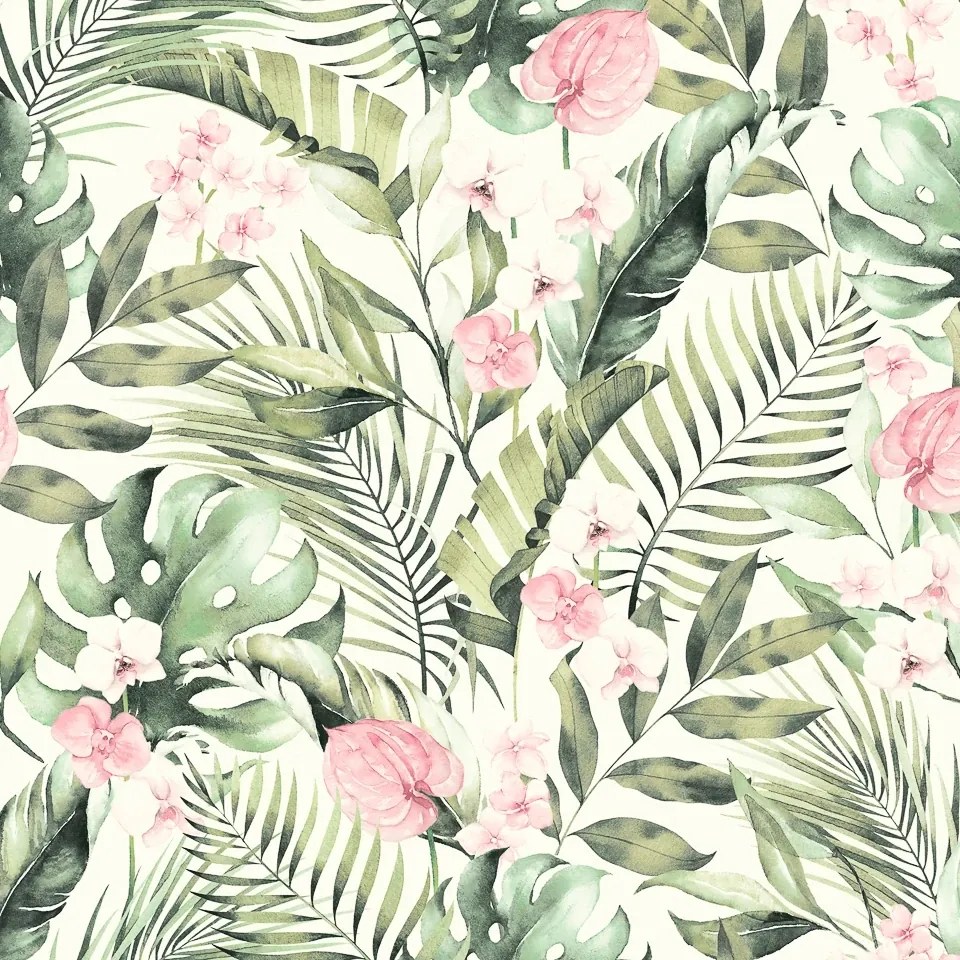 Arthouse Signature 1 Tropical Floral rózsaszín-zöld trópusi papír tapéta – 924906
