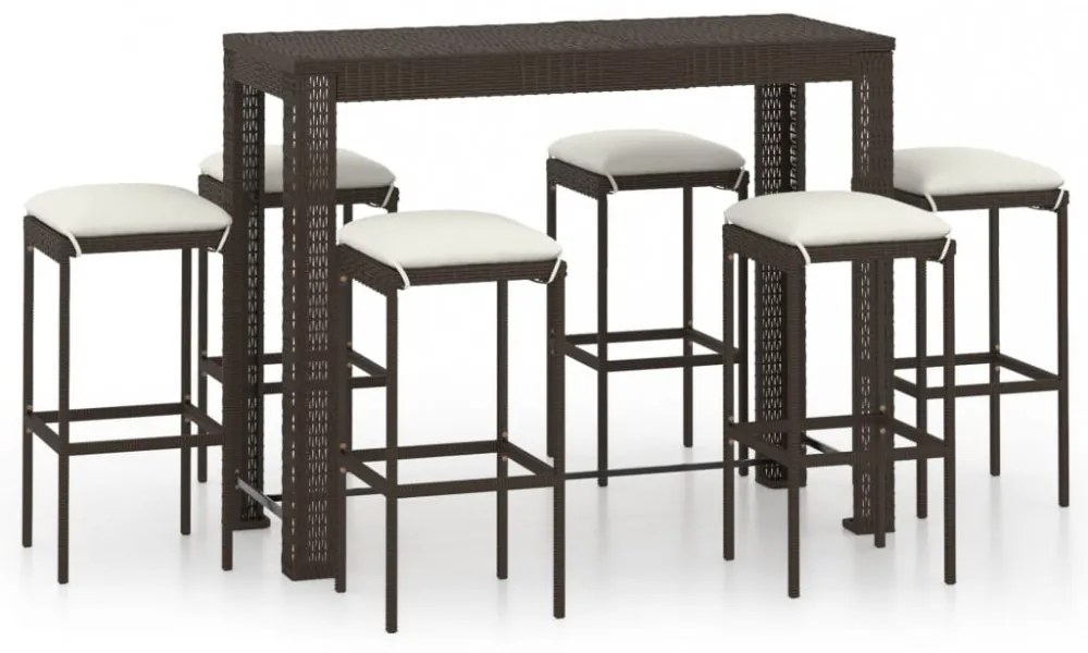 vidaXL 7 részes barna polyrattan kerti bárszett párnákkal