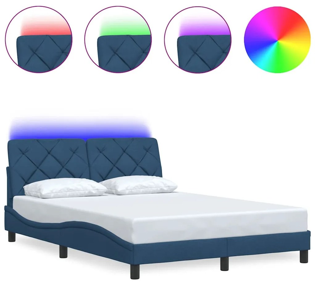 kék szövet ágykeret LED-es matrac nélkül 140 x 200 cm