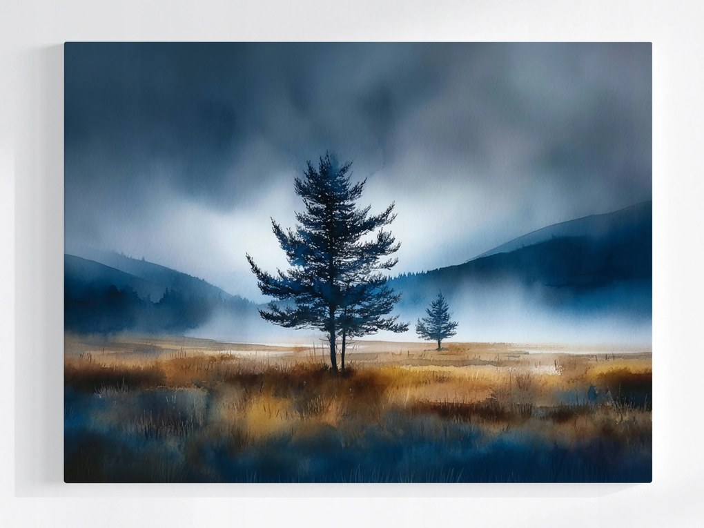 Vászonkép Canvas Magányos Fa Köd Hegyi Tájkép Természet 80 x 60