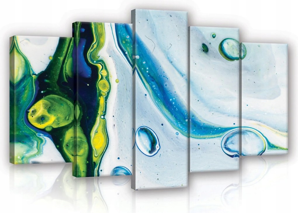 Vászonkép 100x60 Absztrakt Akril Fluid Art Zöld Kék Sárga Fehér