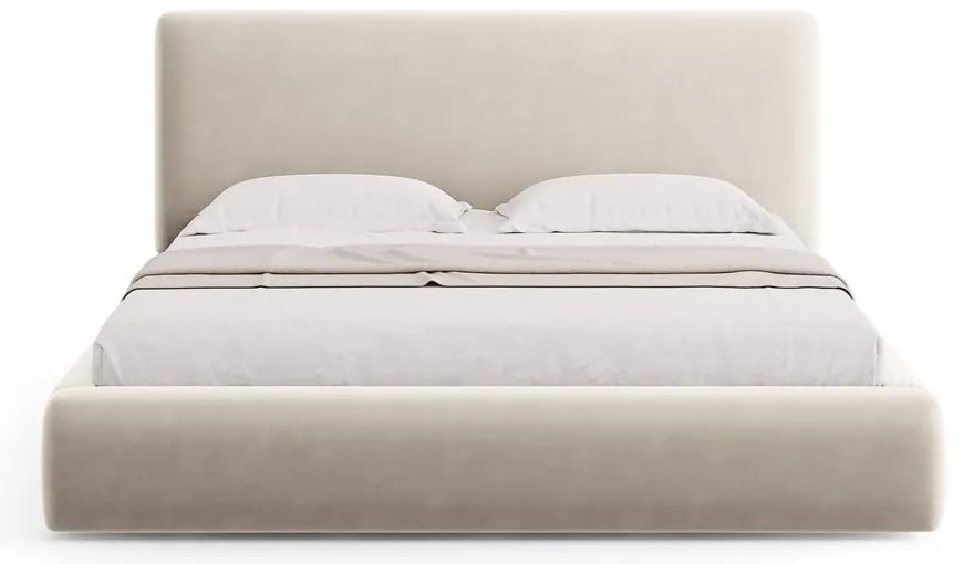 Bézs kárpitozott ágyneműtartós franciaágy ágyráccsal 160x200 cm Colonel – Cosmopolitan Design