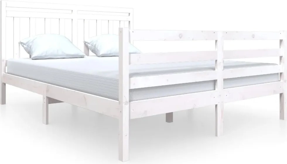 vidaXL fehér tömör fa ágykeret 150 x 200 cm (King Size)