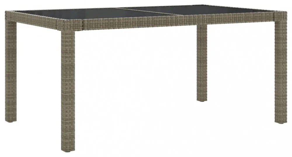 szürke polyrattan és edzett üveg kerti asztal 150 x 90 x 75 cm