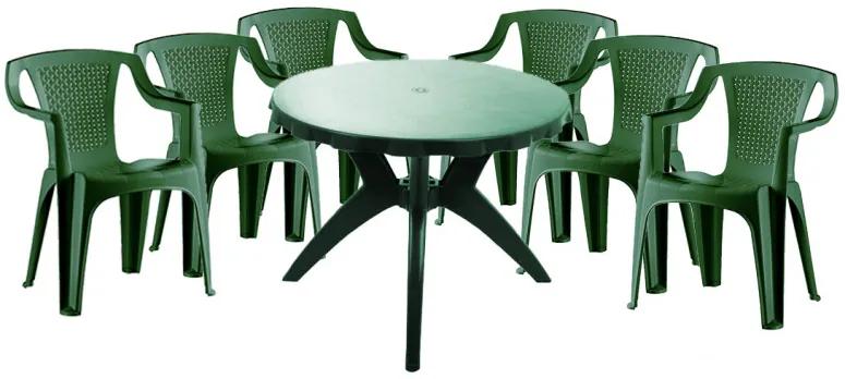 Genova II NEW 6 személyes kerti bútor szett, zöld asztallal, 6 db Palermo zöld székkel