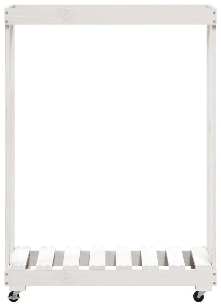 fehér tömör fenyőfa rönktároló kerekekkel 76,5 x 40 x 108 cm