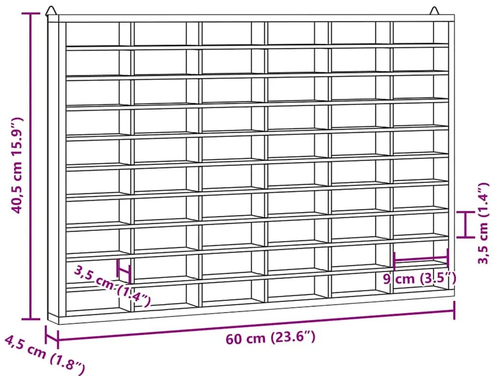 fa gyűjtői vitrin 60 rekesszel 60x4,5x40,5 cm