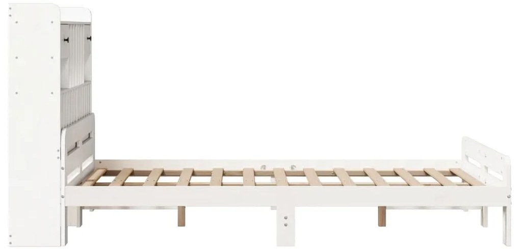 fehér tömör fenyőfa könyvespolcos ágy matrac nélkül 135x190 cm
