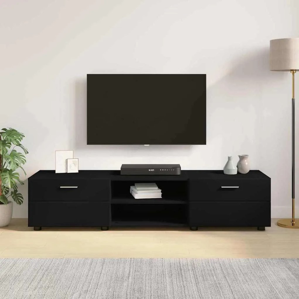 TV szekrény fiókkal polcokkal Fekete 150 x 39 x 30 cm Faanyag