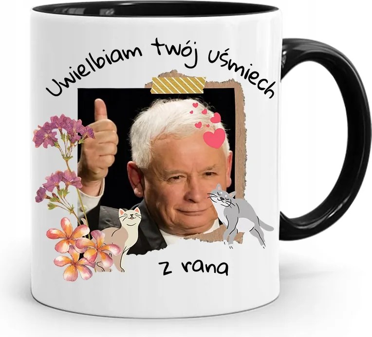 Bögre Fekete Vicces Pis Jaroslaw Kaczynski nyomott mintával