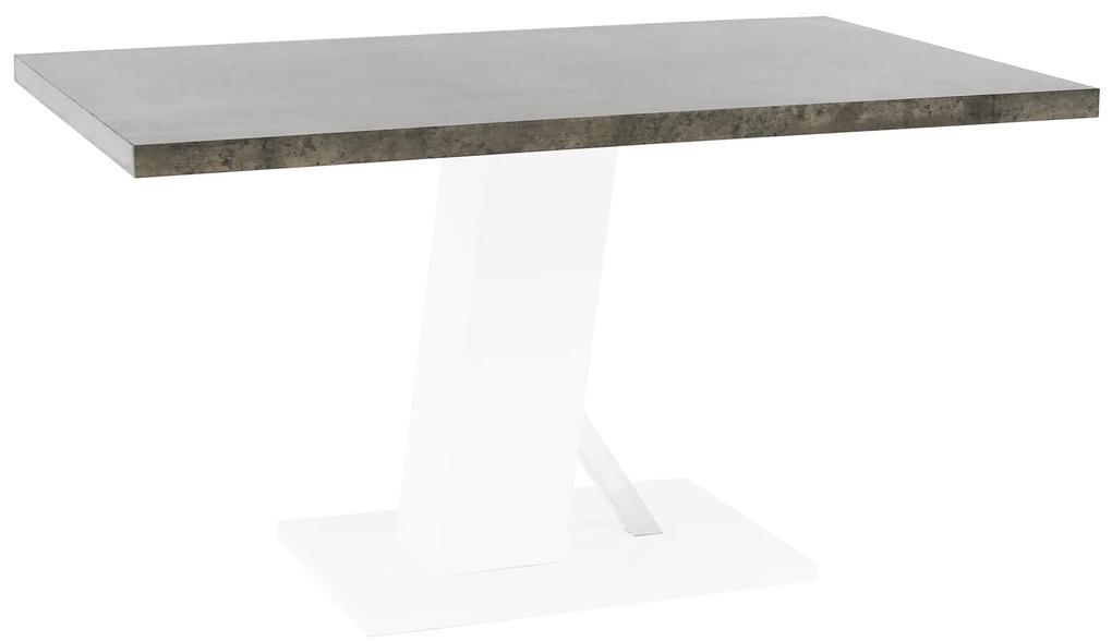 Étkezőasztal, beton/fehér extra magas fényű HG, 138x90 cm, BOLAST