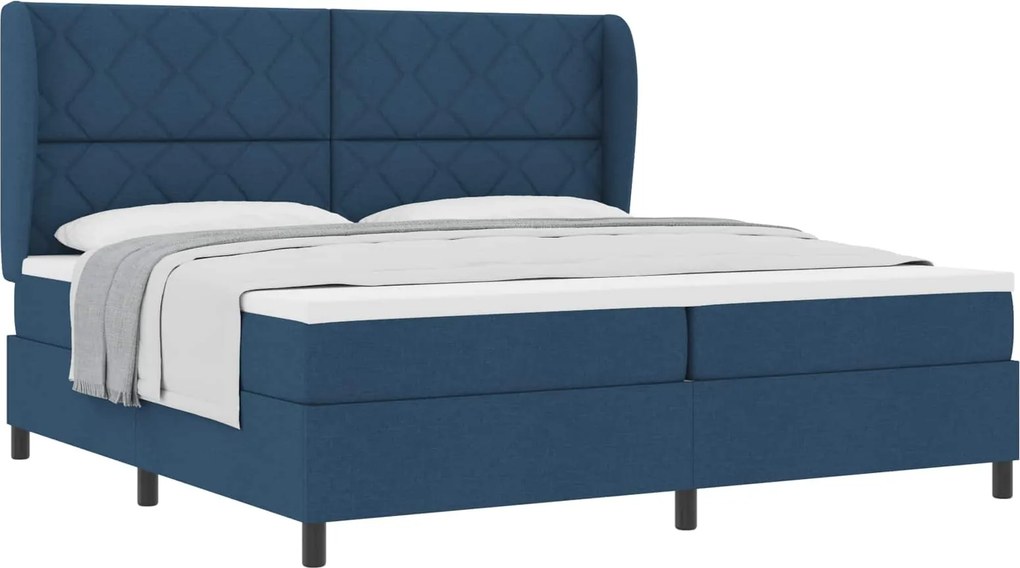 vidaXL Boxrugós ágy matracmal fejtámlával Kék 200 x 200 cm szövet
