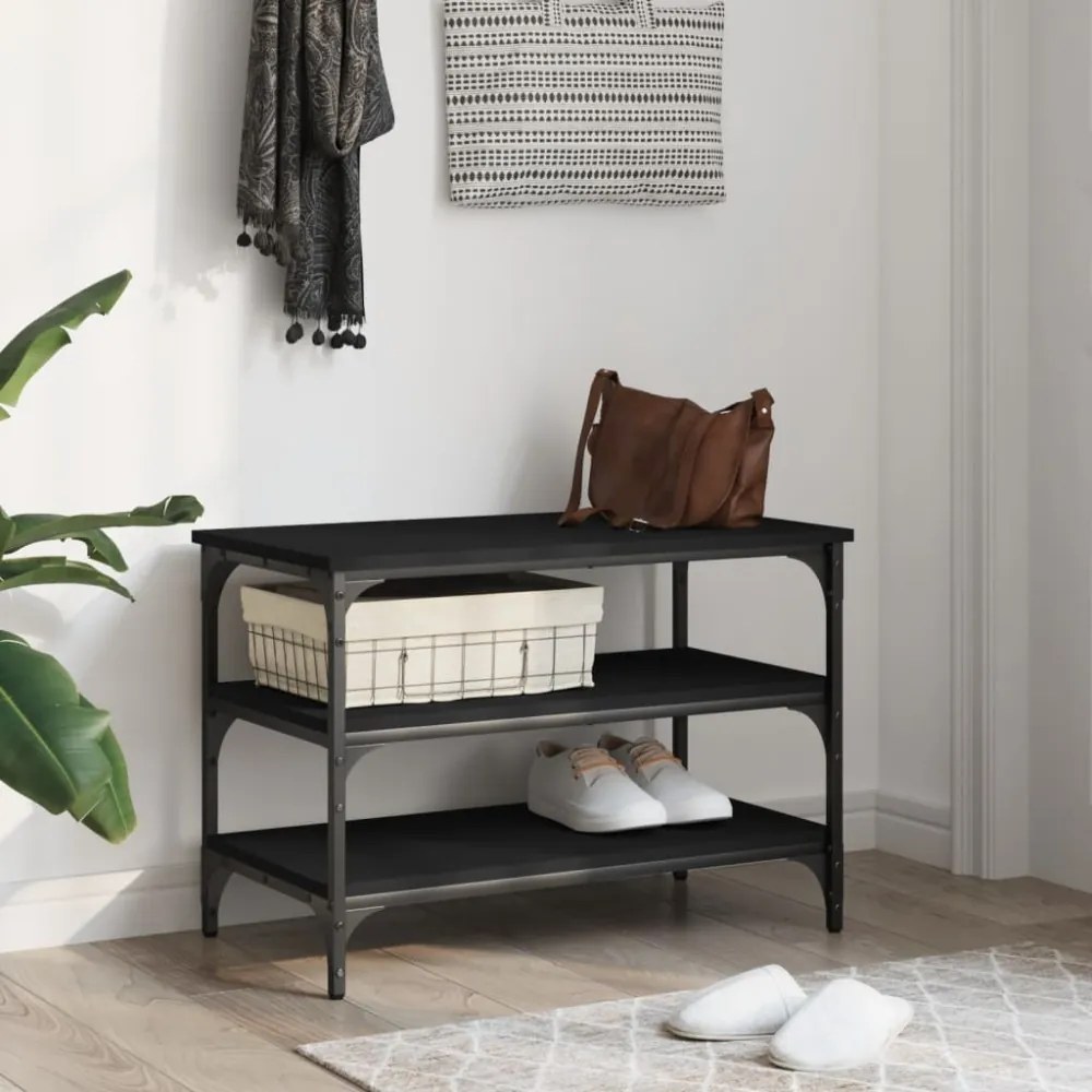 fekete szerelt fa cipőpolc 70x38,5x49 cm