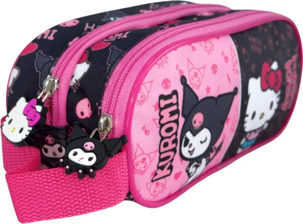 Hello Kitty & Kuromi 2 rekeszes tolltartó 23 cm