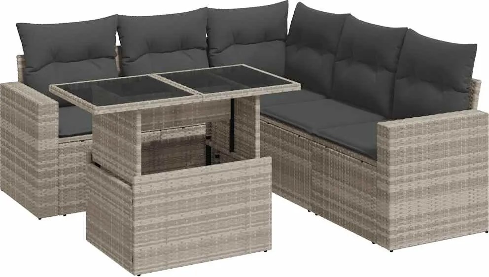 vidaXL 6 részes világosszürke polyrattan kerti ülőgarnitúra párnákkal