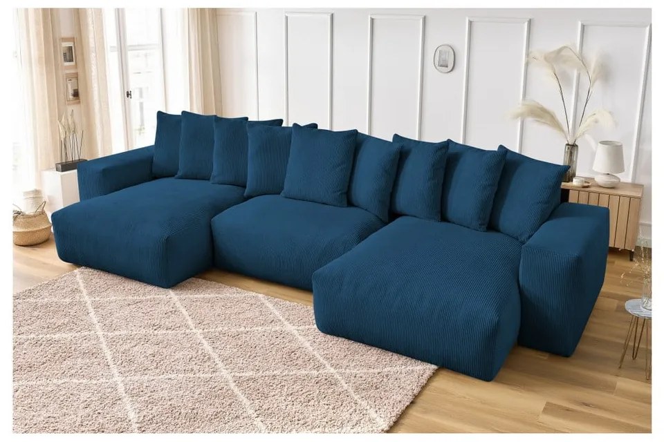 Sötétkék kordbársony sarokkanapé Voltaire – Bobochic Paris