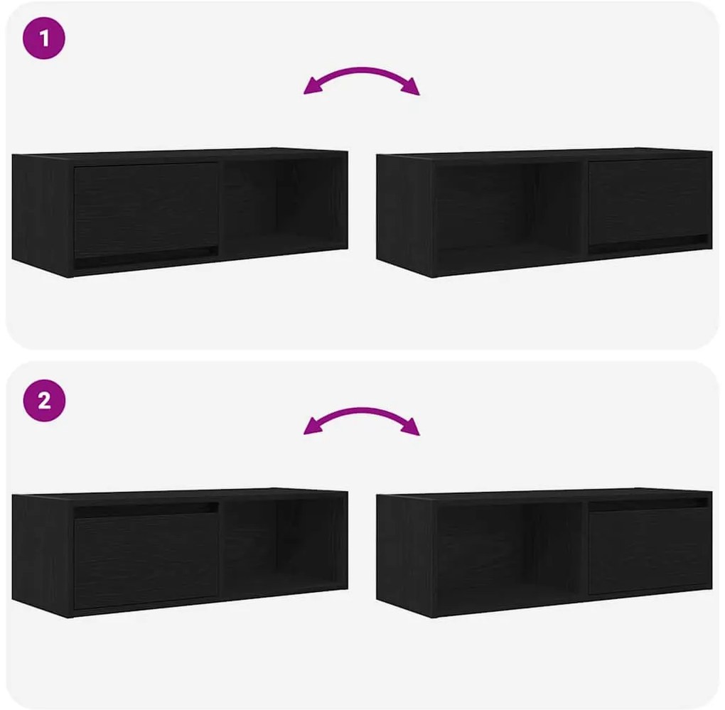 2 db fekete tölgy színű szerelt fa TV-szekrény 80x31x25,5 cm