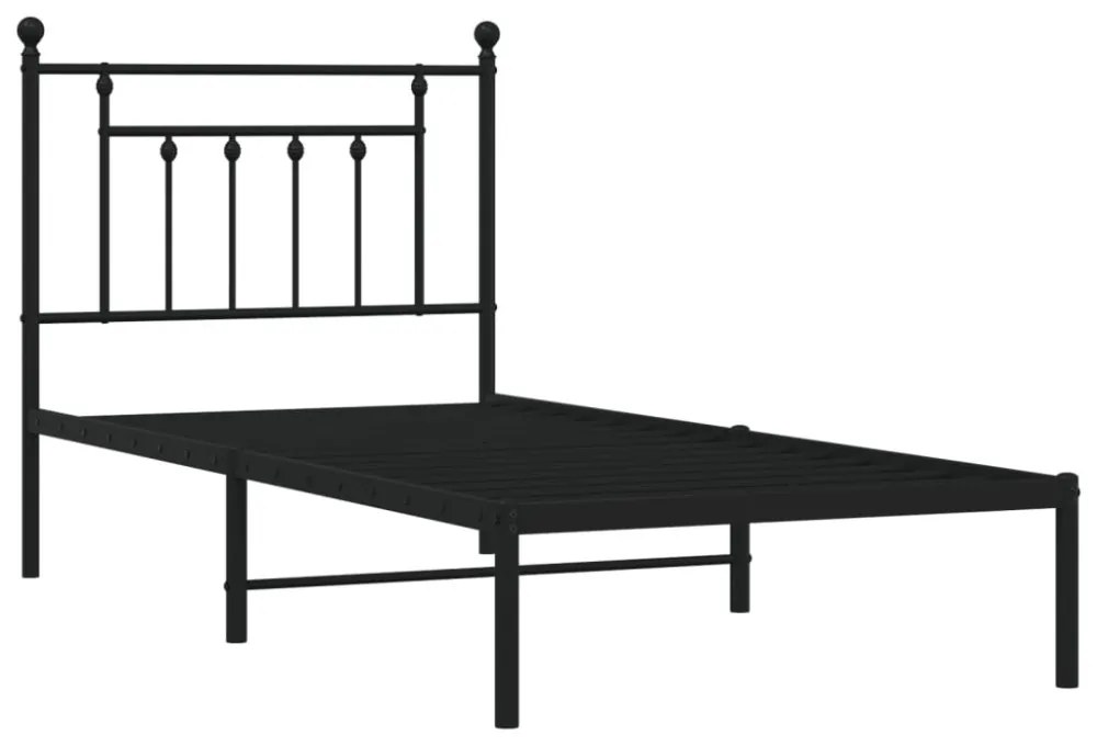 fekete fém ágykeret fejtámlával 90 x 200 cm