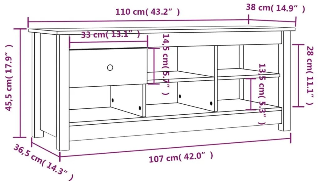 tömör fenyőfa cipősszekrény 110 x 38 x 45,5 cm