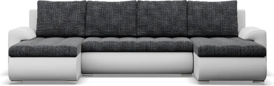 Tokio U alakú sarokkanapé, 3 ágyneműtartóval, fonott + műbőr, univerzális oldal, sötétszürke - fehér