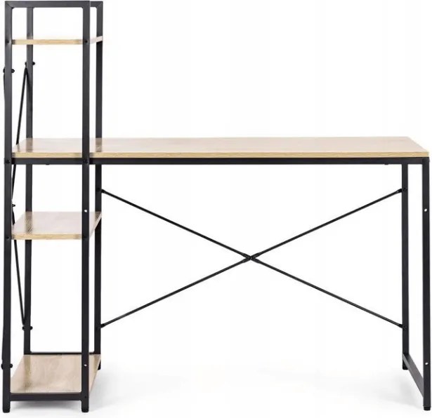 Íróasztal polccal LOFTY 120x60 cm, fekete / tölgy dekoráció
