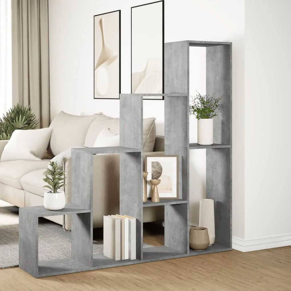 4 szintes betonszürke szerelt fa könyvespolc 143,5x29x143,5 cm